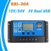 Controlador de Carga 30a - 12/24v  Digital (programable) - USB 